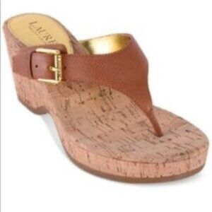 Lauren Ralph Lauren Oralee Cork Thong Wedge Women's Size 7